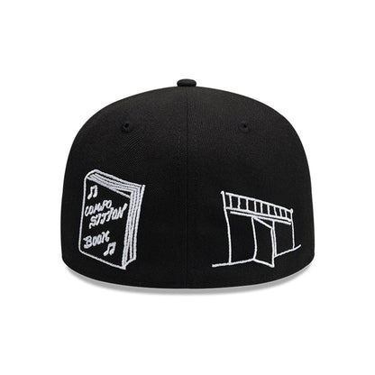 Pictured is this New Era X Mora All Over Characters 59FIFTY Fitted cap in black. 5