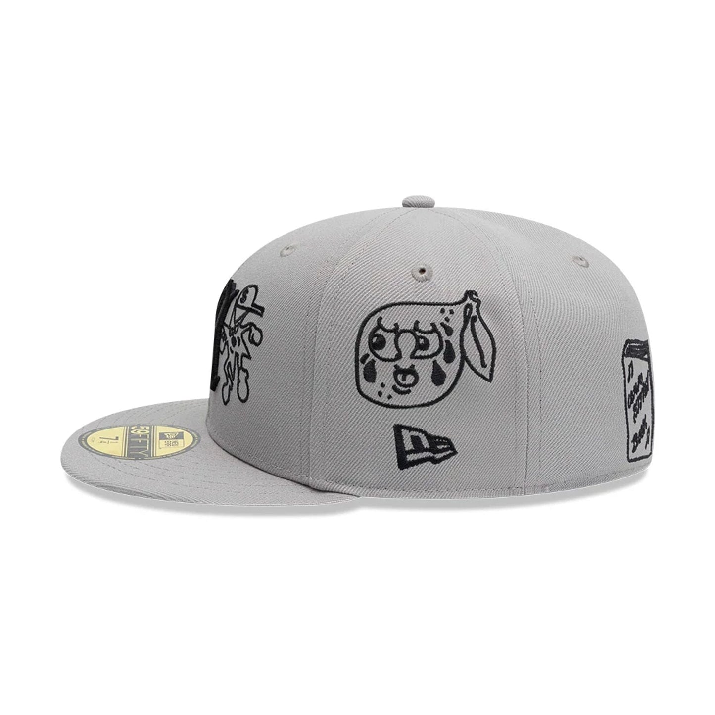 Pictured is this New Era X Mora All Over Characters 59FIFTY Fitted cap in grey. 5