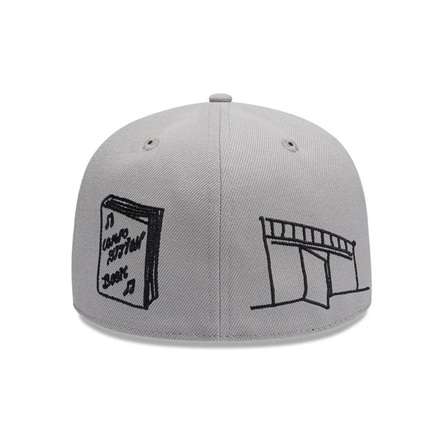Pictured is this New Era X Mora All Over Characters 59FIFTY Fitted cap in grey. 6
