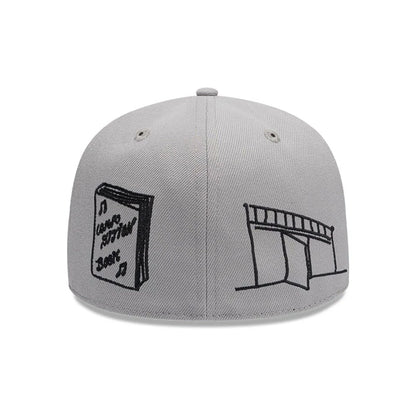 Pictured is this New Era X Mora All Over Characters 59FIFTY Fitted cap in grey. 6
