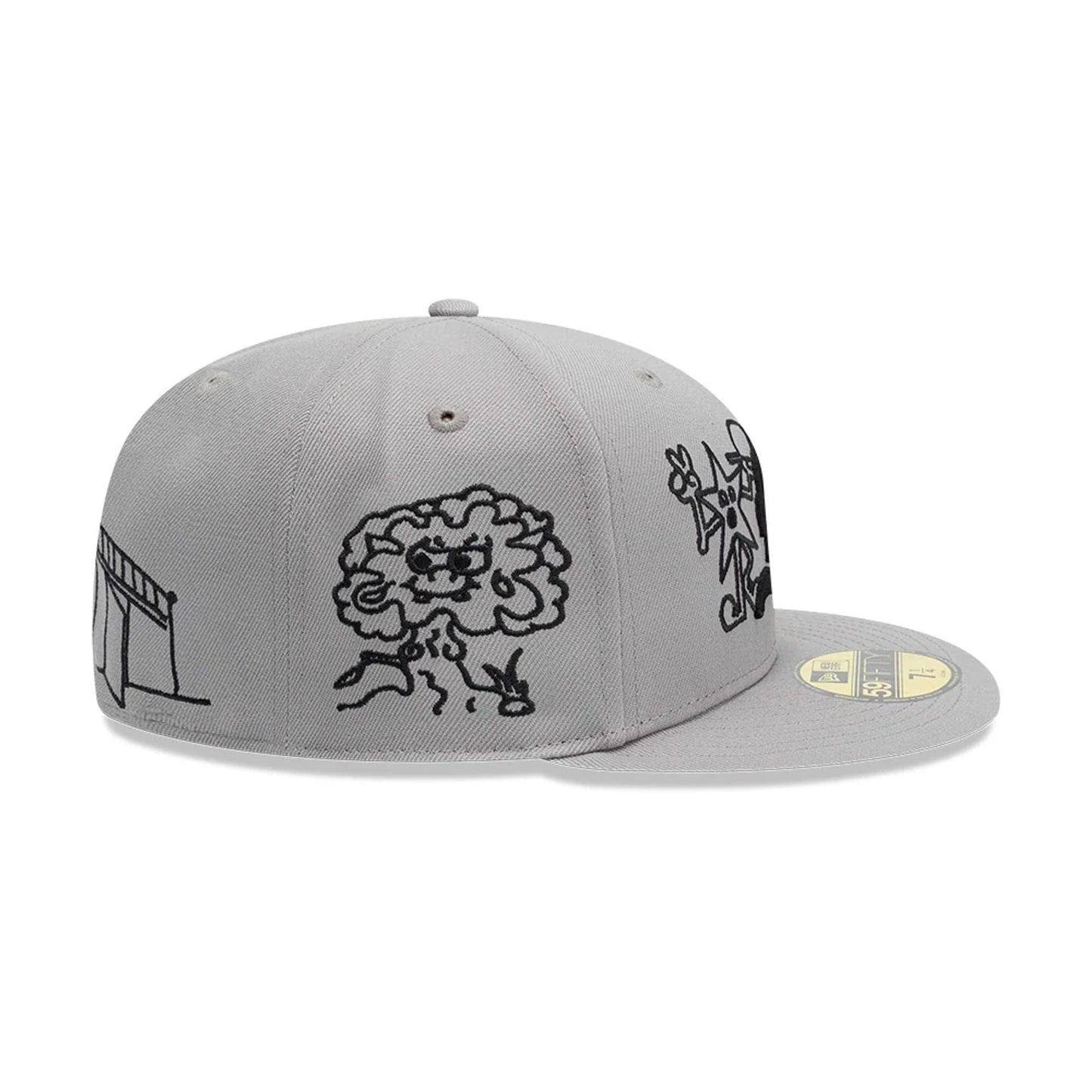 Pictured is this New Era X Mora All Over Characters 59FIFTY Fitted cap in grey. 7
