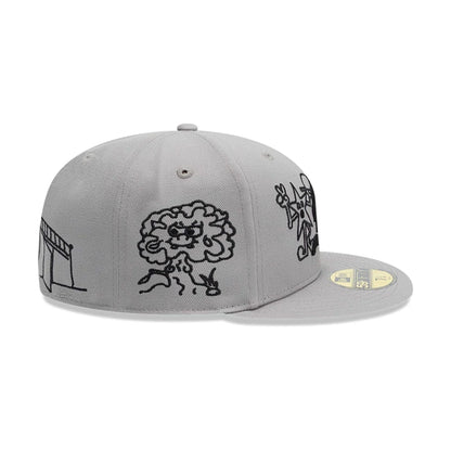 Pictured is this New Era X Mora All Over Characters 59FIFTY Fitted cap in grey. 7
