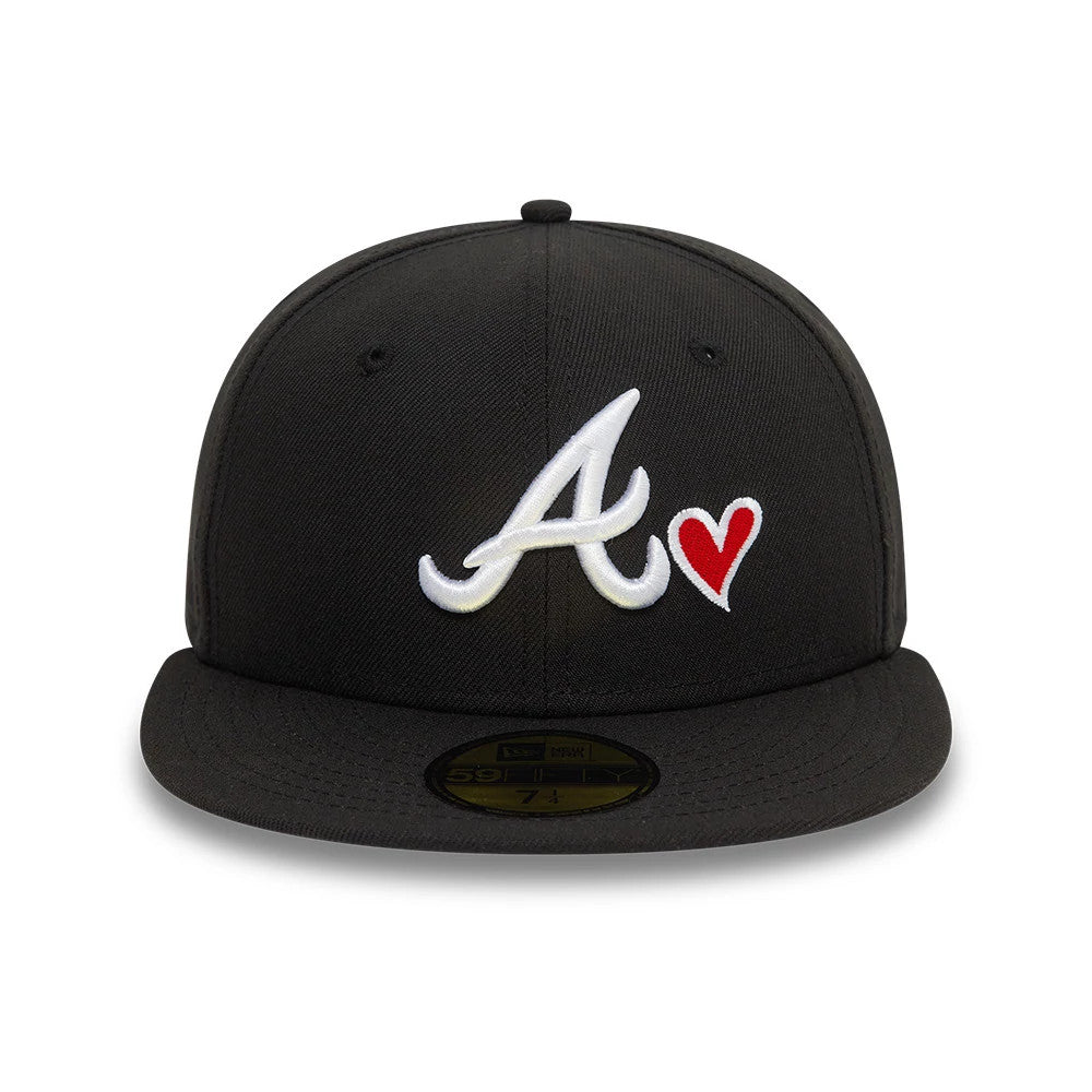 Pictured is this MLB Heart Icon Atlanta Braves 59FIFTY Fitted cap in black. 3