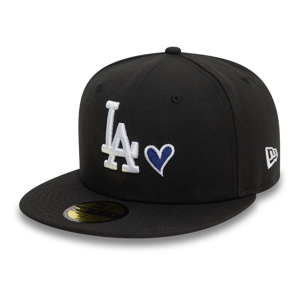 Pictured is this MLB Heart Icon LA Dodgers 59FIFTY Fitted cap in black. 1