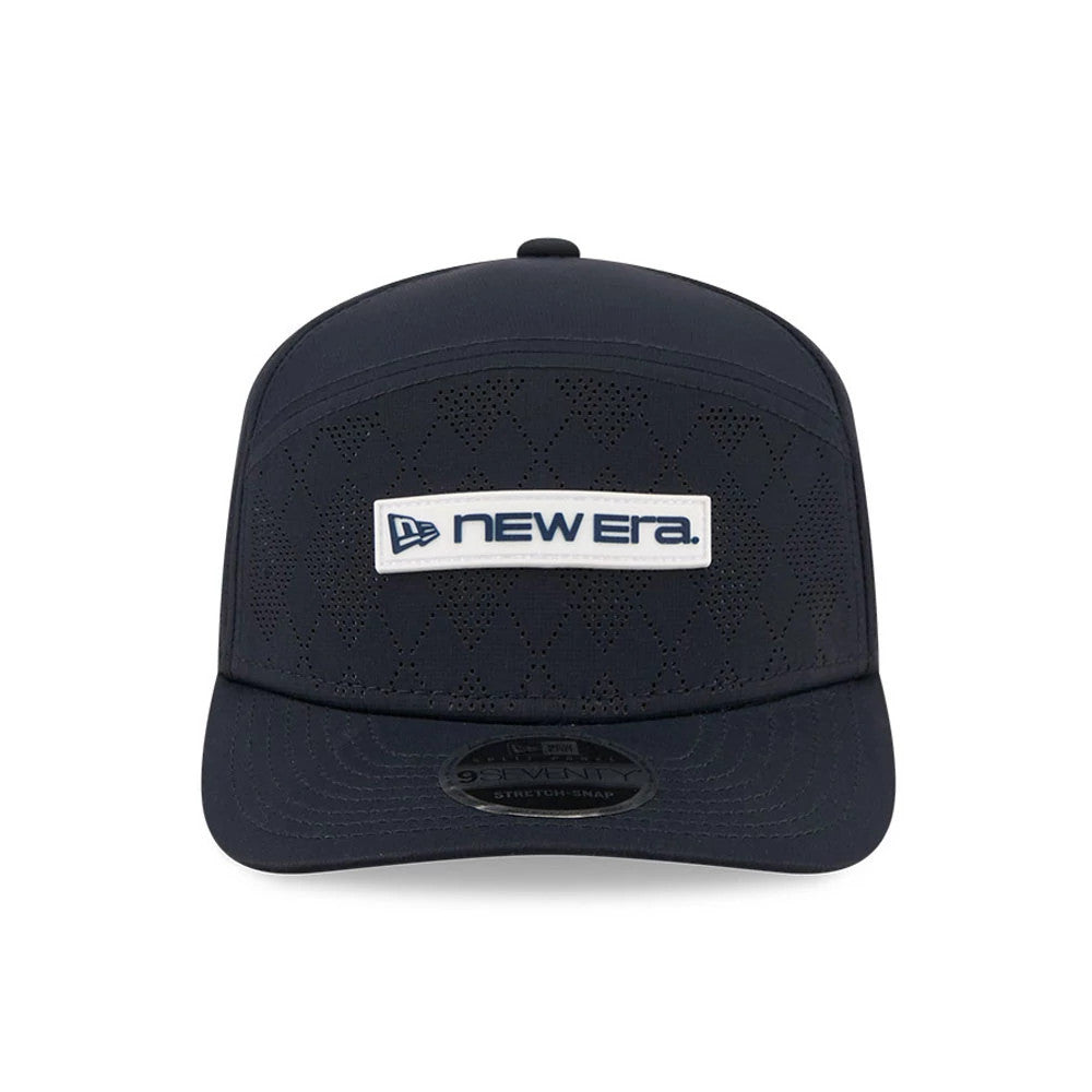 Pictured is this New Era Golf 9SEVENTY Split Panel Stretch Snap cap in navy. 3