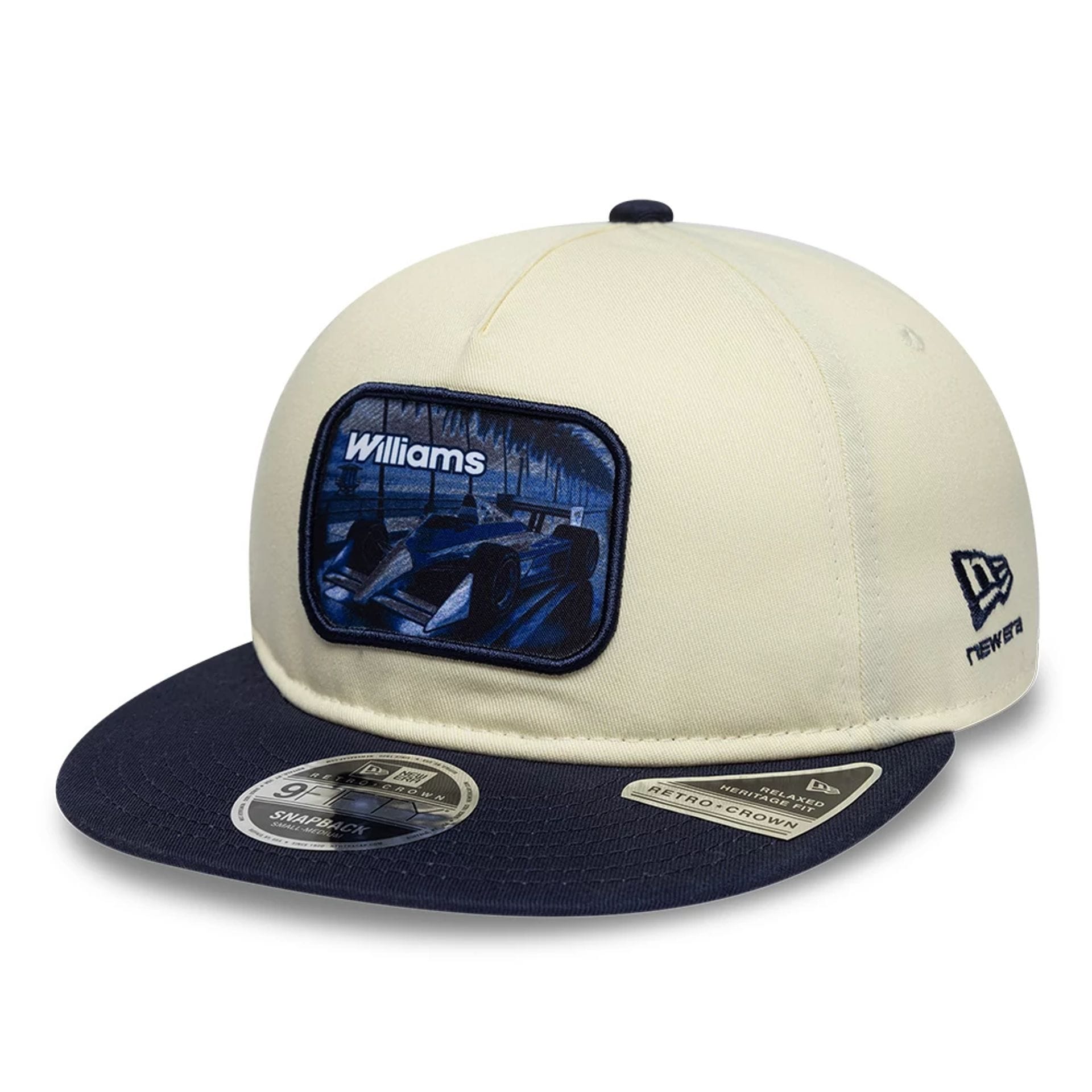 Pictured is this New Wave Atlassian Williams F1 Team Retro Crown 9FIFTY cap in Cream. 1