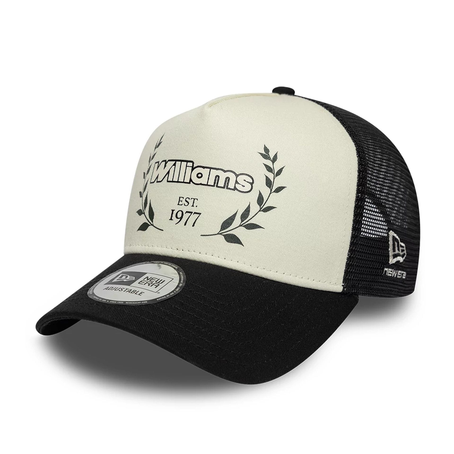 Pictured is this Traditional Atlassian Williams F1 Team 9FORTY A-Frame Trucker cap in black. 1