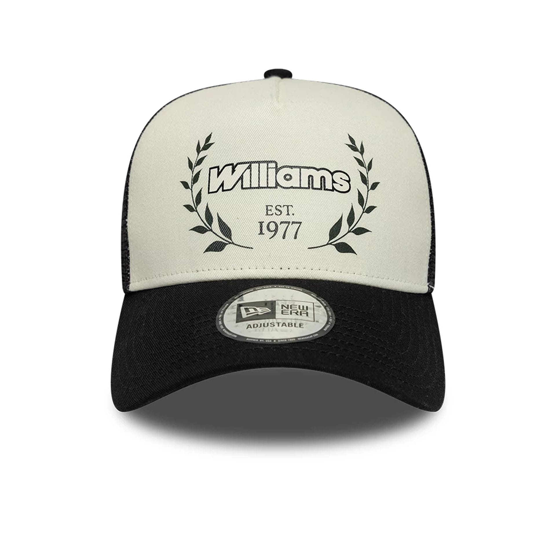 Pictured is this Traditional Atlassian Williams F1 Team 9FORTY A-Frame Trucker cap in black. 2