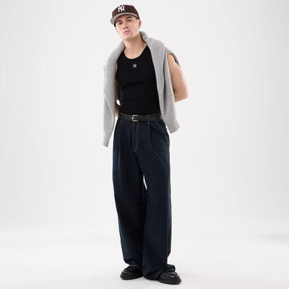 The model is wearing this MLB Rib New York Yankees Vest in black. 12