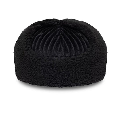 Mains X New Era Cord Black Dogear 59FIFTY Fitted Cap, rear view showing the soft textured dog-ear flaps wrapped on the side and the ridged corduroy pattern covering the black structured crown.