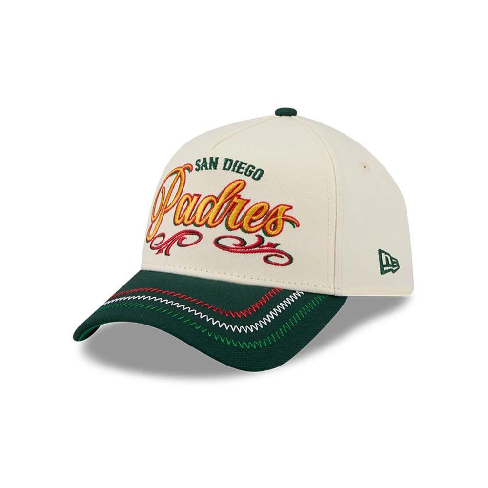 Pictured is this MLB Cinco De Mayo San Diego Padres 9FORTY A-Frame Adjustable cap in cream. 1