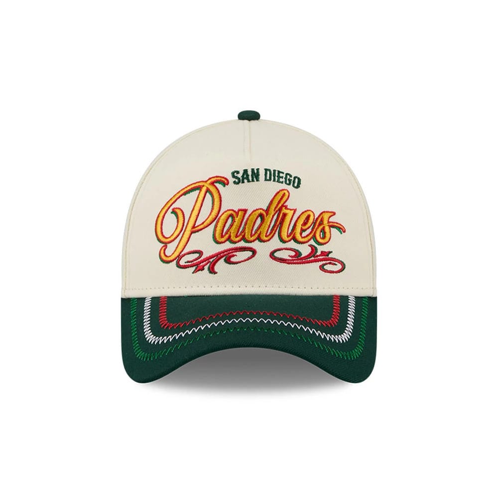 Pictured is this MLB Cinco De Mayo San Diego Padres 9FORTY A-Frame Adjustable cap in cream & green. 2