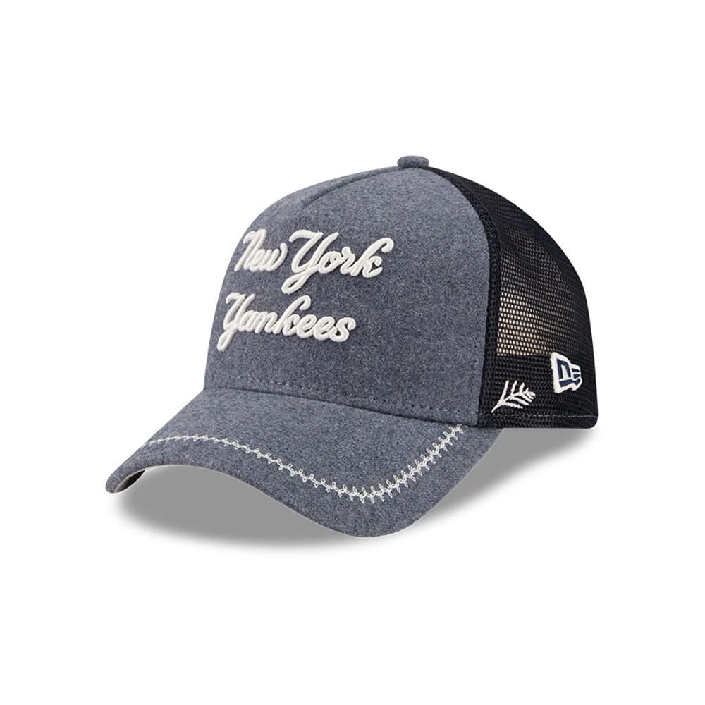 Pictured is this MLB Fathers Day New York Yankees 9FORTY A-Frame Trucker Adjustable cap in navy. 1