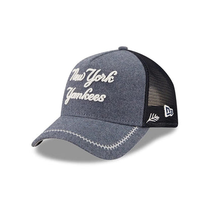 Pictured is this MLB Fathers Day New York Yankees 9FORTY A-Frame Trucker Adjustable cap in navy. 1