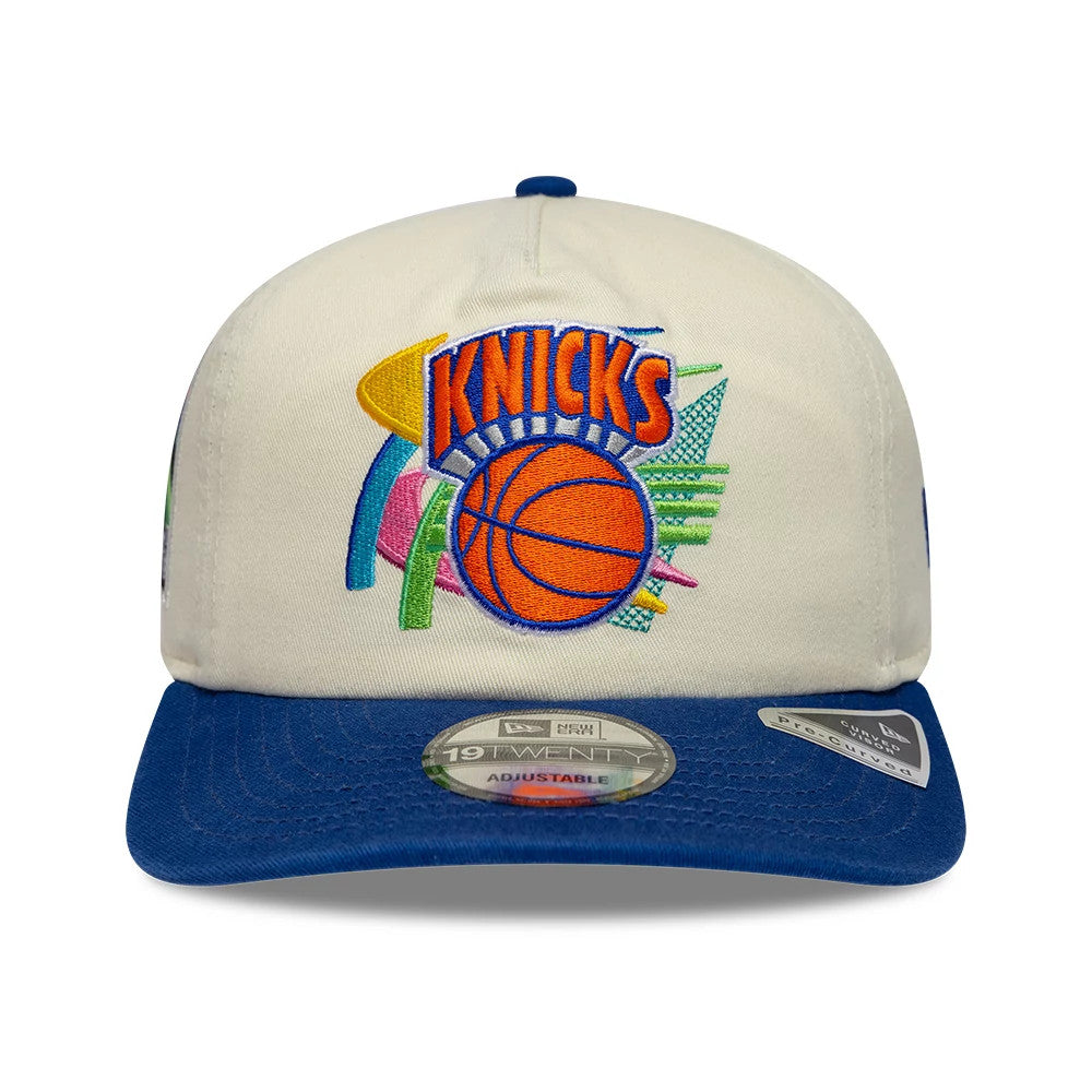 Pictured is this NBA Hardwood Classic New York Knicks 19TWENTY Adjustable cap in cream & blue. 3