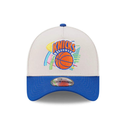 Pictured is this NBA Hardwood Classic New York Knicks 9FORTY A-Frame Adjustable cap in light beige. 3