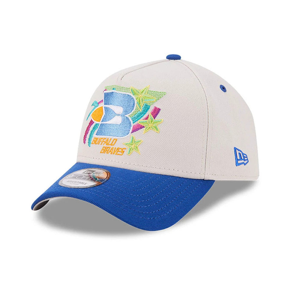 Pictured is this NBA Hardwood Classic Buffalo Braves 9FORTY A-Frame Adjustable cap in light beige. 4
