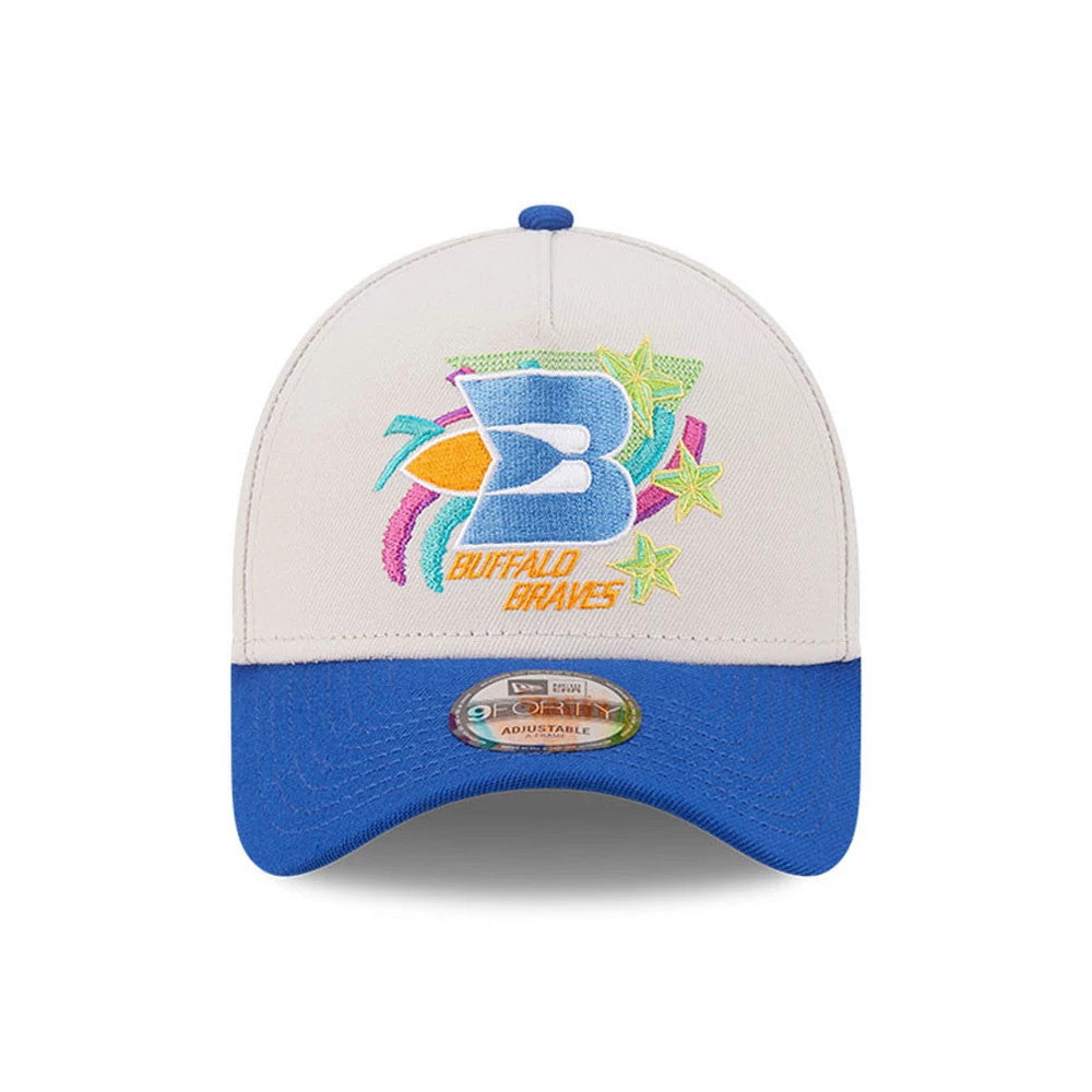 Pictured is this NBA Hardwood Classic Buffalo Braves 9FORTY A-Frame Adjustable cap in light beige. 3