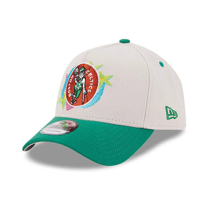 Pictured is this NBA Hardwood Classic Boston Celtics 9FORTY A-Frame Adjustable cap in light beige. 4