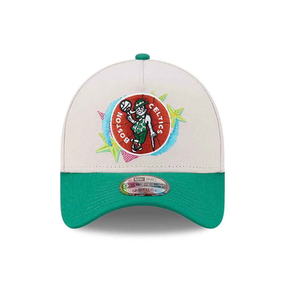 Pictured is this NBA Hardwood Classic Boston Celtics 9FORTY A-Frame Adjustable cap in light beige. 3