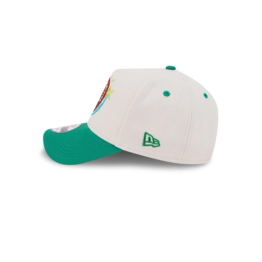 Pictured is this NBA Hardwood Classic Boston Celtics 9FORTY A-Frame Adjustable cap in light beige. 6