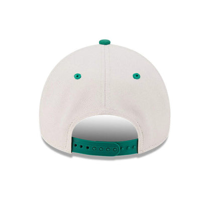 Pictured is this NBA Hardwood Classic Boston Celtics 9FORTY A-Frame Adjustable cap in light beige. 7