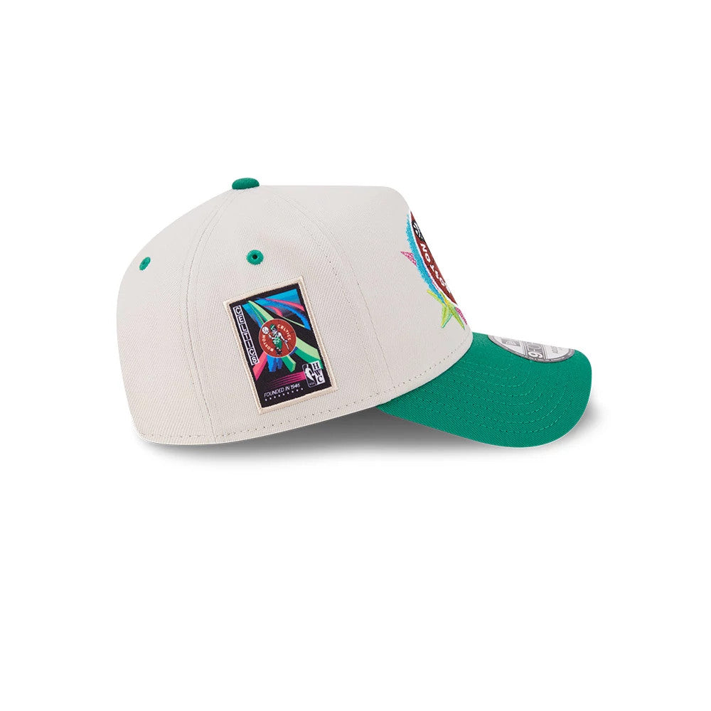 Pictured is this NBA Hardwood Classic Boston Celtics 9FORTY A-Frame Adjustable cap in light beige. 5