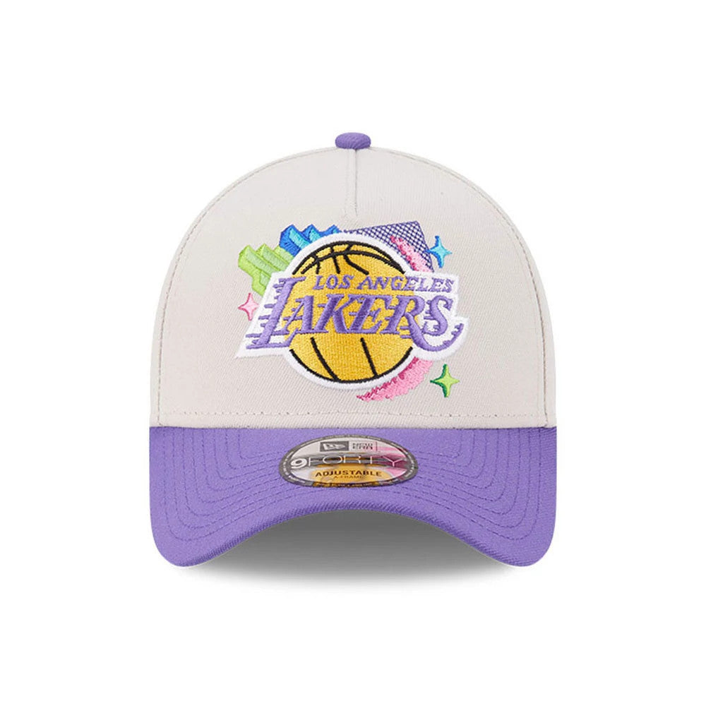 Pictured is this NBA Hardwood Classic LA Lakers 9FORTY A-Frame Adjustable cap in light beige. 3