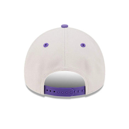 Pictured is this NBA Hardwood Classic LA Lakers 9FORTY A-Frame Adjustable cap in light beige. 7