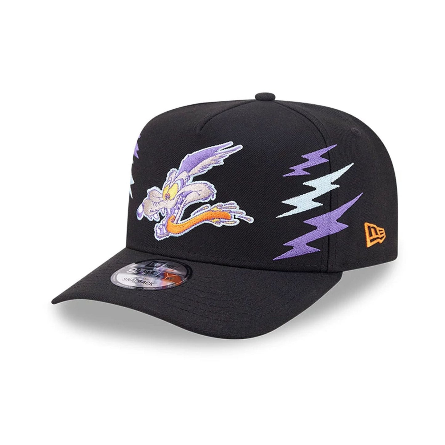 Pictured is this Looney Tunes Wile E Coyote 9FIFTY A-Frame Snapback Adjustable cap in black. 1