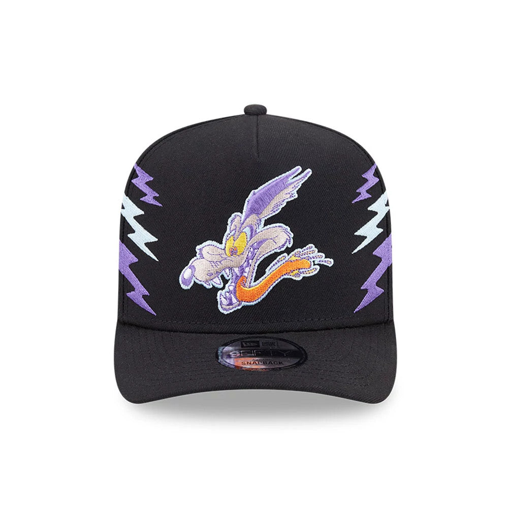 Pictured is this Looney Tunes Wile E Coyote 9FIFTY A-Frame Snapback Adjustable cap in black. 3