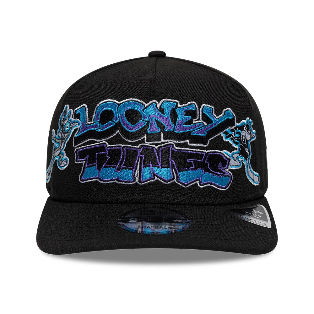 Pictured is this Looney Tunes Bugs & Daffy 9FIFTY A-Frame Snapback Adjustable cap in black. 3