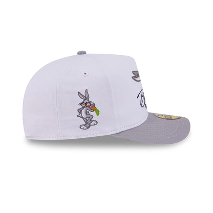 Pictured is this Looney Tunes Bugs Bunny Script 59FIFTY A-Frame Fitted cap in white. 5