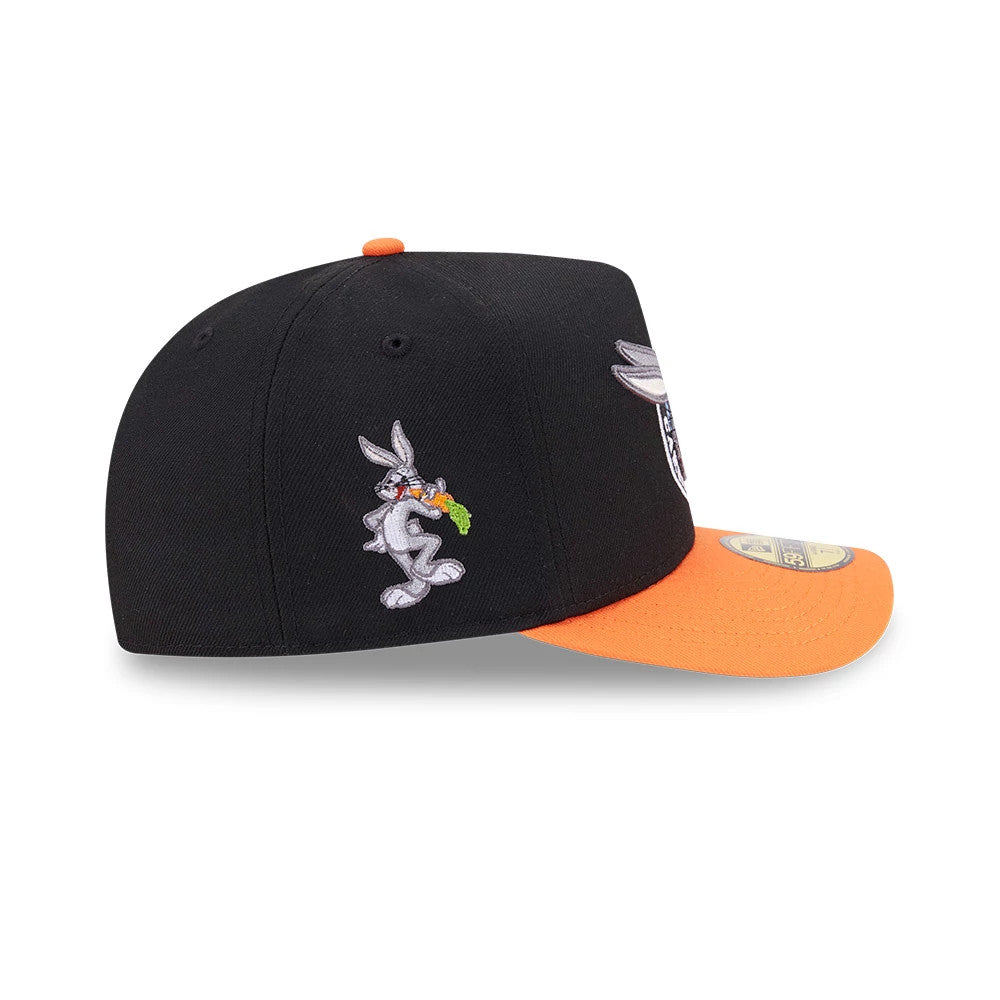 Pictured is this Looney Tunes Chasin Carrots Bugs Bunny 59FIFTY A-Frame Fitted cap in black & orange. 5