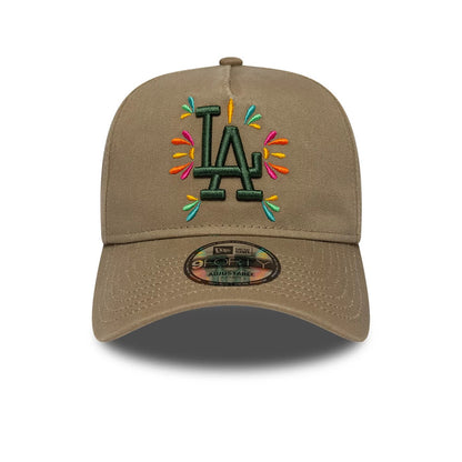 Pictured is this MLB Vibrant Festivities LA Dodgers 9FORTY A-Frame Adjustable cap in Beige. 4