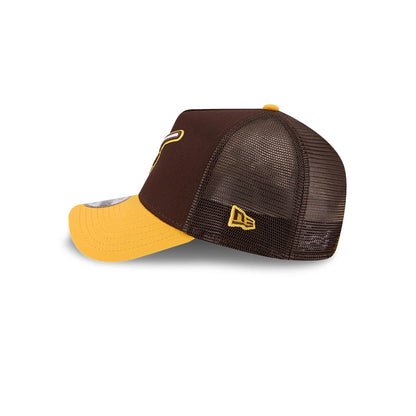Pictured is this MLB X Anchorman Whammy San Diego Padres 9FORTY A-Frame Trucker Adjustable cap in dark brown. 6