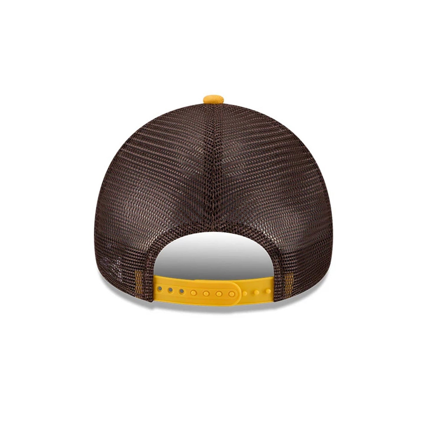 Pictured is this MLB X Anchorman Whammy San Diego Padres 9FORTY A-Frame Trucker Adjustable cap in dark brown. 5