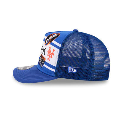 Pictured is this MLB X Coming To America New York Mets 9FIFTY A-Frame Snapback Adjustable cap in blue. 6