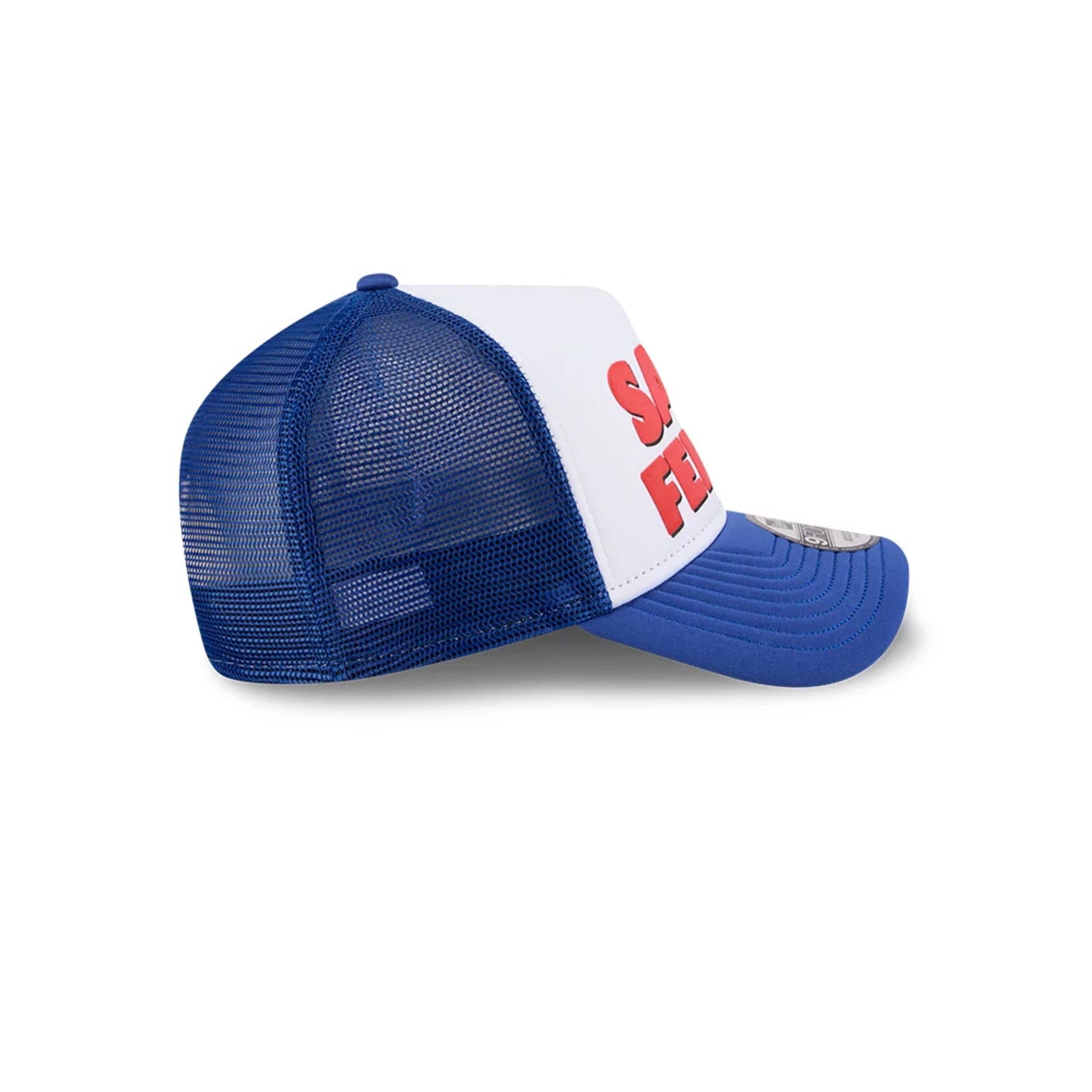 Pictured is this MLB X Ferris Bueller's Day Off Chicago Cubs 9FORTY A-Frame Trucker Adjustable cap in white. 6