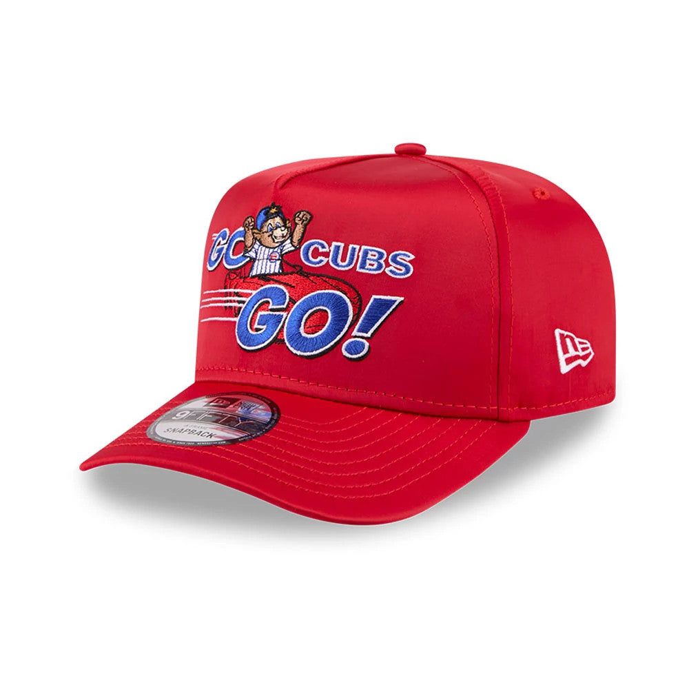 Pictured is this MLB X Ferris Bueller's Day Off Chicago Cubs 9FIFTY A-Frame Snapback Adjustable cap in red. 4