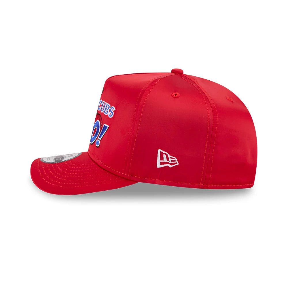 Pictured is this MLB X Ferris Bueller's Day Off Chicago Cubs 9FIFTY A-Frame Snapback Adjustable cap in red. 6