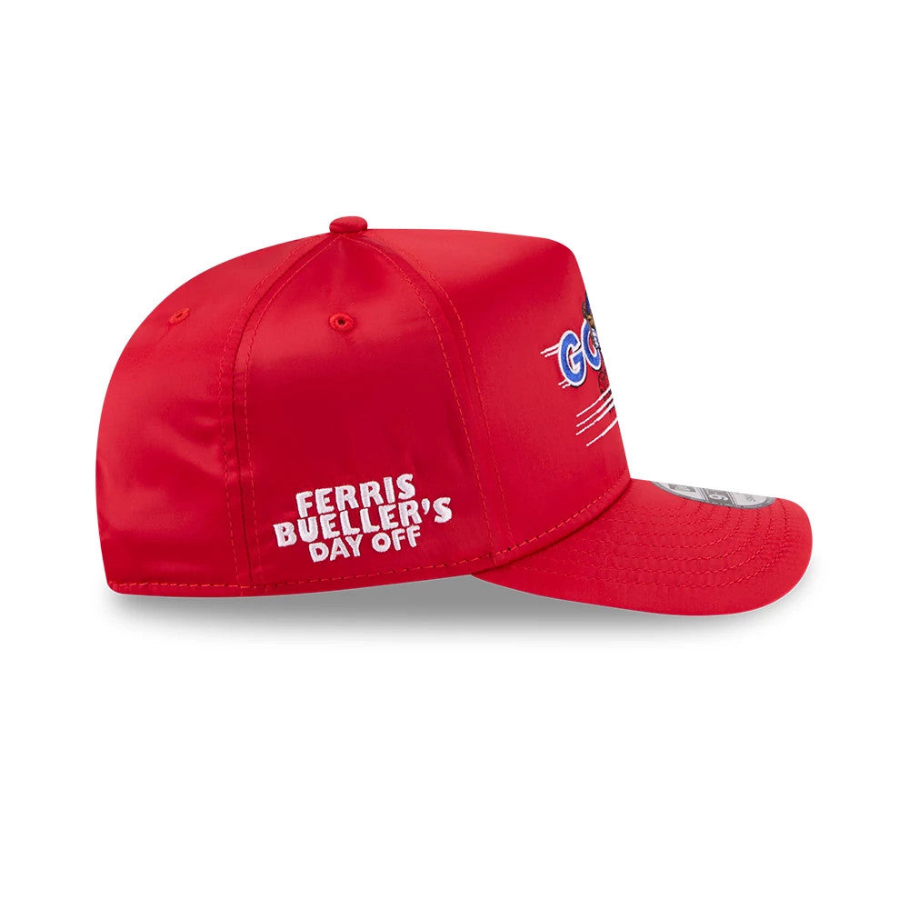 Pictured is this MLB X Ferris Bueller's Day Off Chicago Cubs 9FIFTY A-Frame Snapback Adjustable cap in red. 5