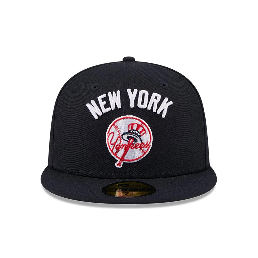 Pictured is this MLB X Seinfeld New York Yankees 59FIFTY Fitted cap in navy. 3