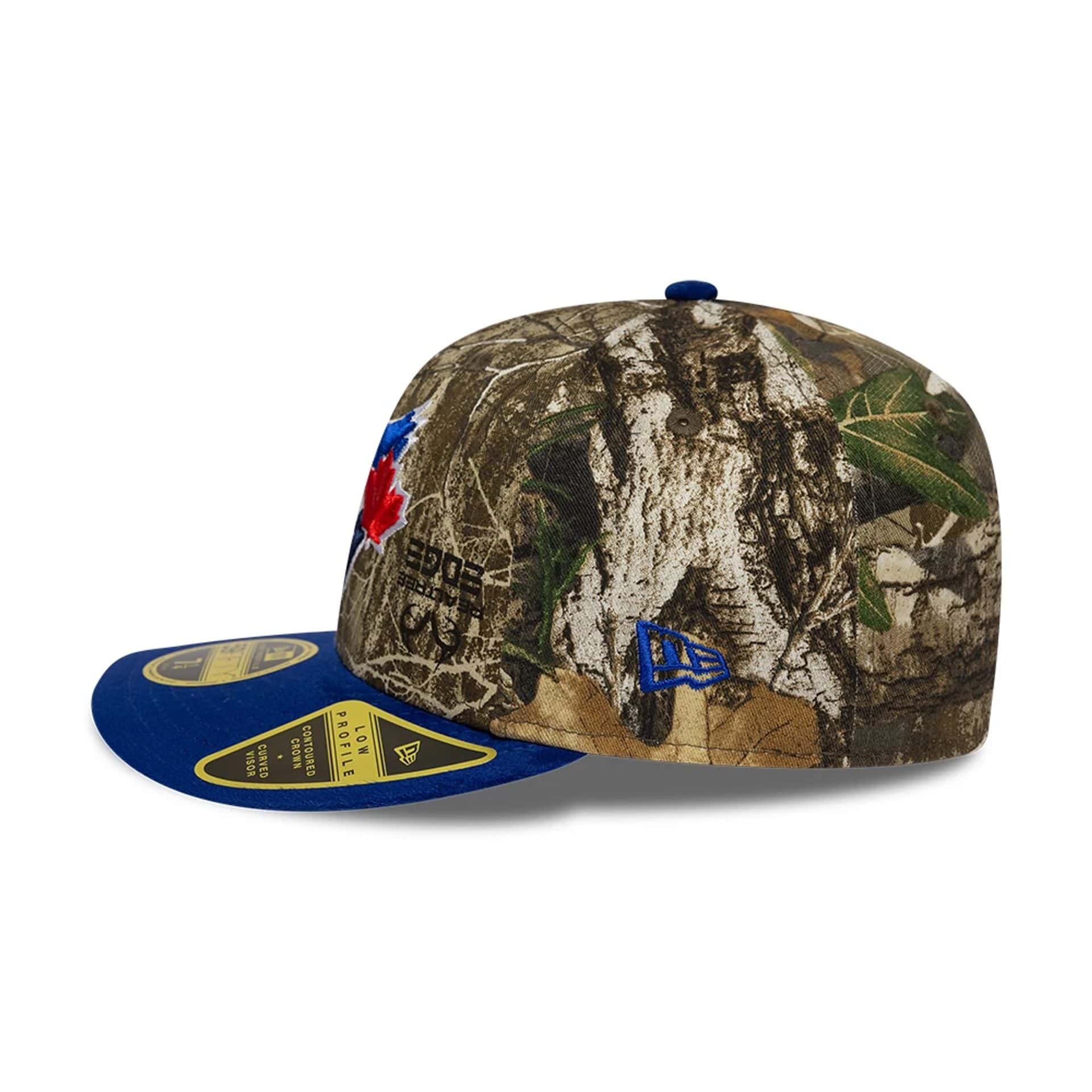 Pictured is this MLB Realtree Toronto Blue Jays Low Profile 59FIFTY Fitted cap in assorted print. 5