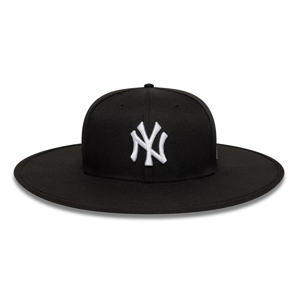 Pictured is this MLB 6 Panel New York Yankees Fitted Bucket hat in black. 2