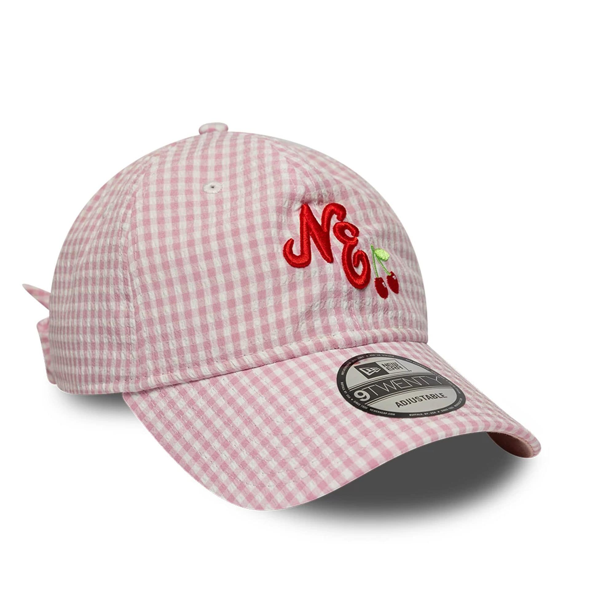 Pictured is this New Era Gingham Bowback 9TWENTY Adjustable cap in pastel pink. 4