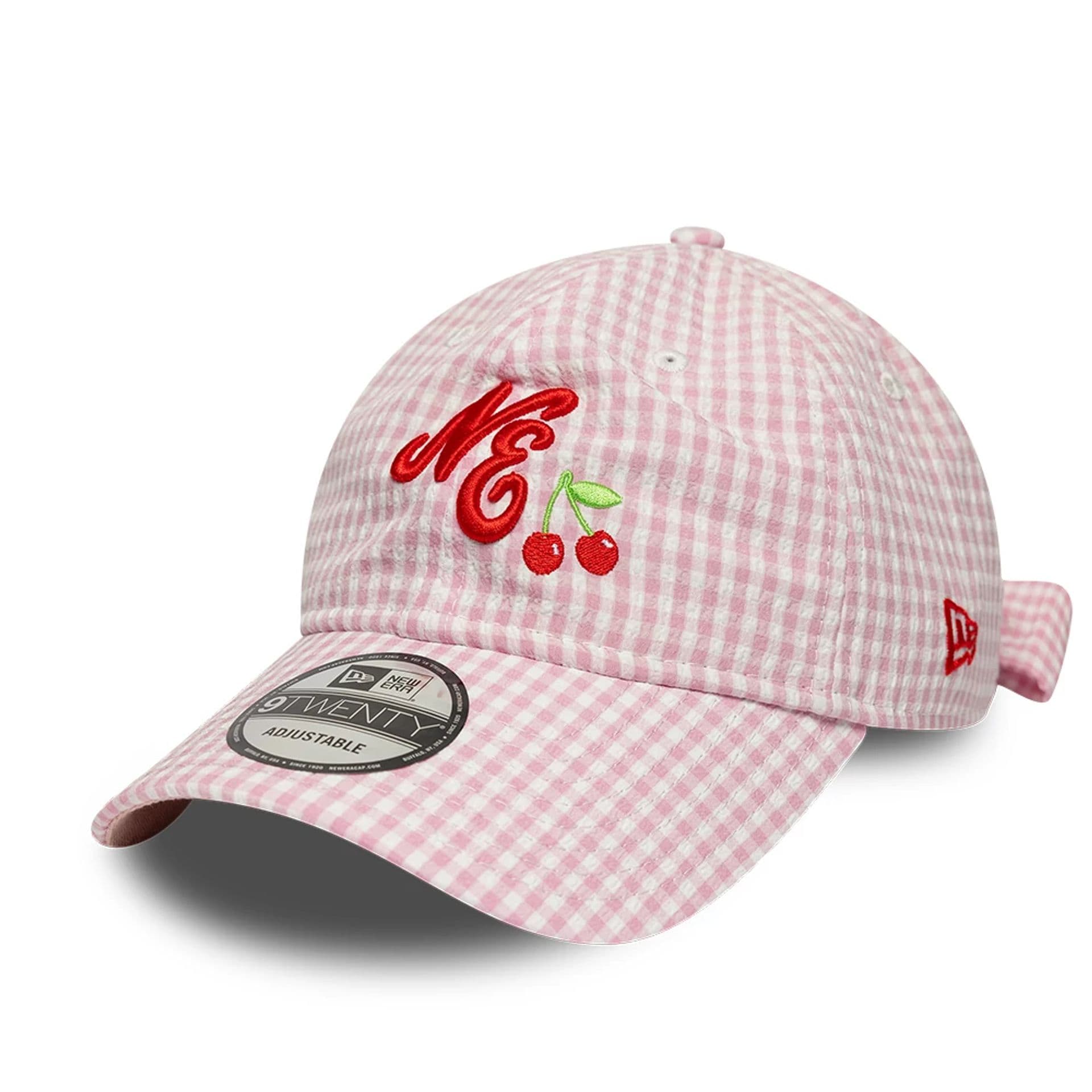 Pictured is this New Era Gingham Bowback 9TWENTY Adjustable cap in pastel pink. 1