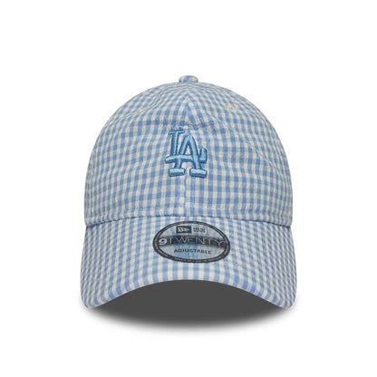Pictured is this MLB Gingham Bowback LA Dodgers 9TWENTY Adjustable cap in pastel blue. 3