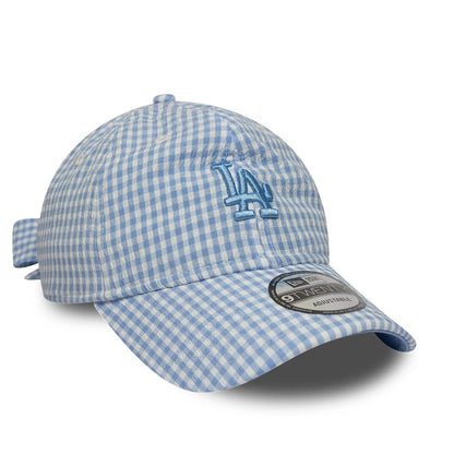 Pictured is this MLB Gingham Bowback LA Dodgers 9TWENTY Adjustable cap in pastel blue. 4