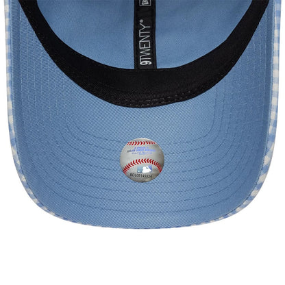 Pictured is this MLB Gingham Bowback LA Dodgers 9TWENTY Adjustable cap in pastel blue. 7